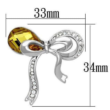 Imitation Rhodium White Metal Brooches with Synthetic Glass Bead in Topaz