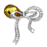 Imitation Rhodium White Metal Brooches with Synthetic Glass Bead in Topaz