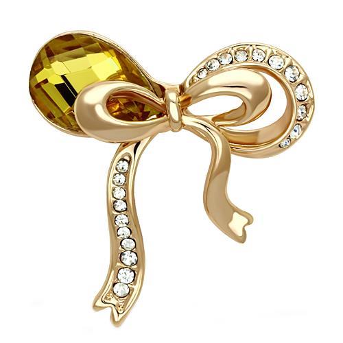 Flash Rose Gold White Metal Brooches with Synthetic Glass Bead in Topaz