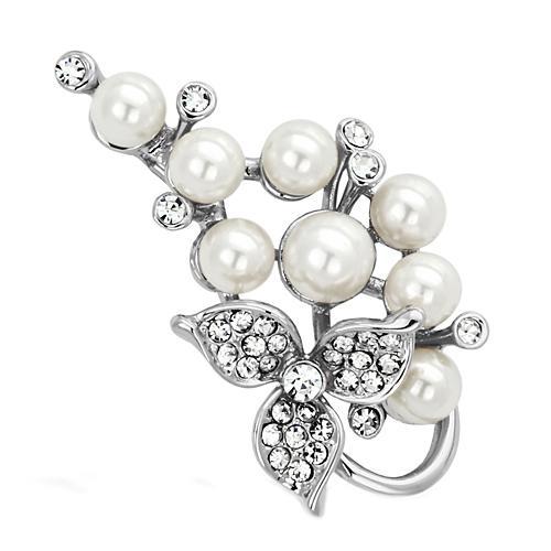 Imitation Rhodium White Metal Brooches with Synthetic Pearl in White