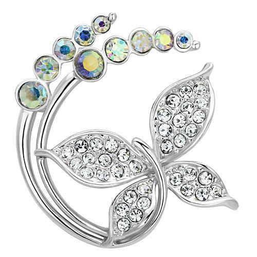Imitation Rhodium White Metal Brooches with Top Grade Crystal  in Aurora Borealis (Rainbow Effect)