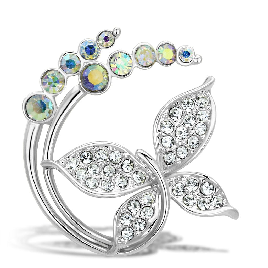 Flash Gold White Metal Brooches with Top Grade Crystal  in Aurora Borealis (Rainbow Effect)