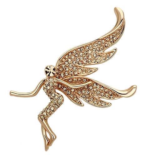 Flash Rose Gold White Metal Brooches with Top Grade Crystal  in Champagne