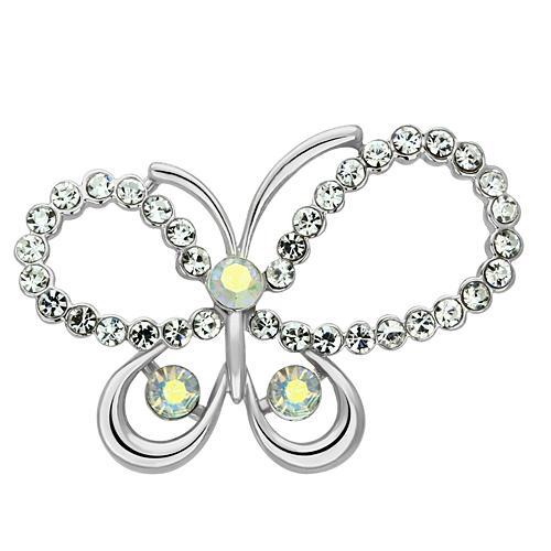 Imitation Rhodium White Metal Brooches with Top Grade Crystal  in Aurora Borealis (Rainbow Effect)