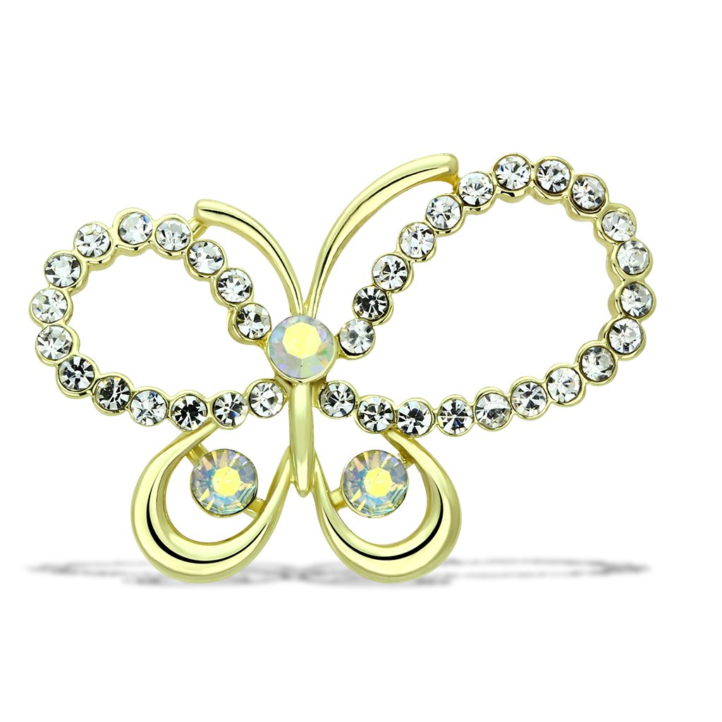 Flash Gold White Metal Brooches with Top Grade Crystal  in Aurora Borealis (Rainbow Effect)