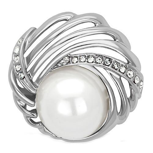 Imitation Rhodium White Metal Brooches with Synthetic Pearl in White