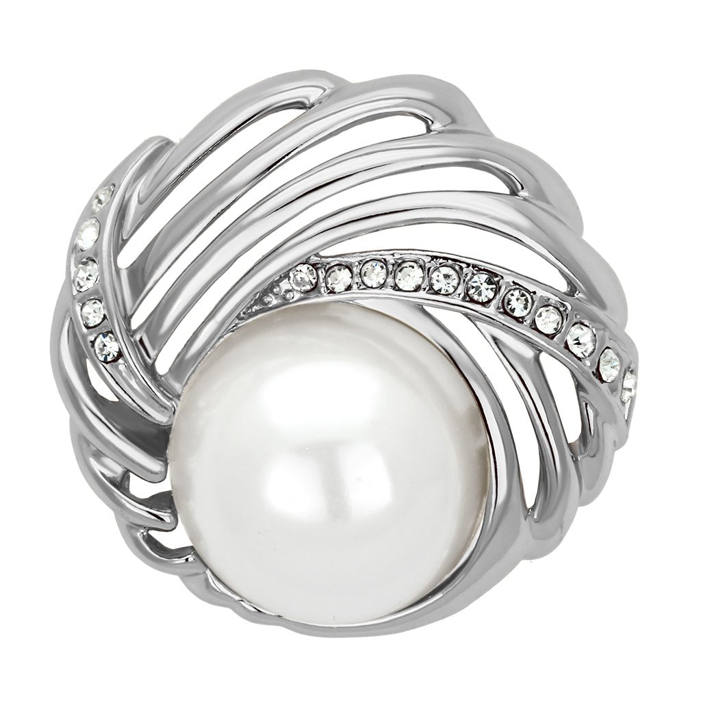 Flash Rose Gold White Metal Brooches with Synthetic Pearl in White
