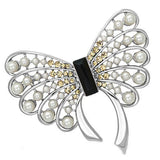 Imitation Rhodium White Metal Brooches with Synthetic Pearl in Jet