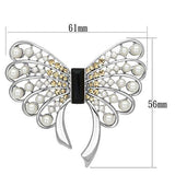 Imitation Rhodium White Metal Brooches with Synthetic Pearl in Jet