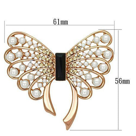 Flash Rose Gold White Metal Brooches with Synthetic Pearl in Jet