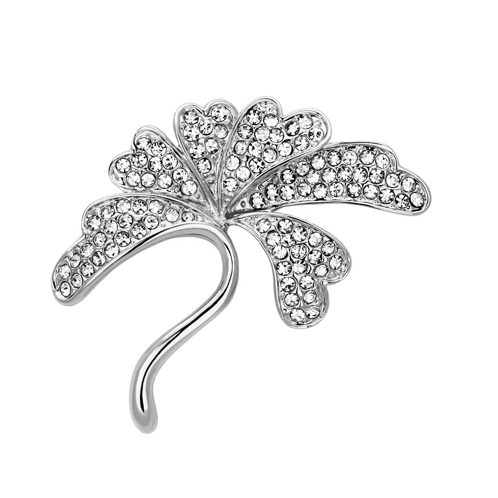 Flash Rose Gold White Metal Brooches with Top Grade Crystal  in Clear