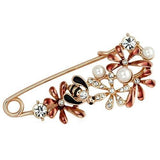 Flash Rose Gold White Metal Brooches with Synthetic Pearl in White