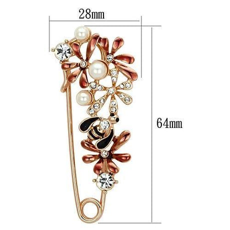 Flash Rose Gold White Metal Brooches with Synthetic Pearl in White