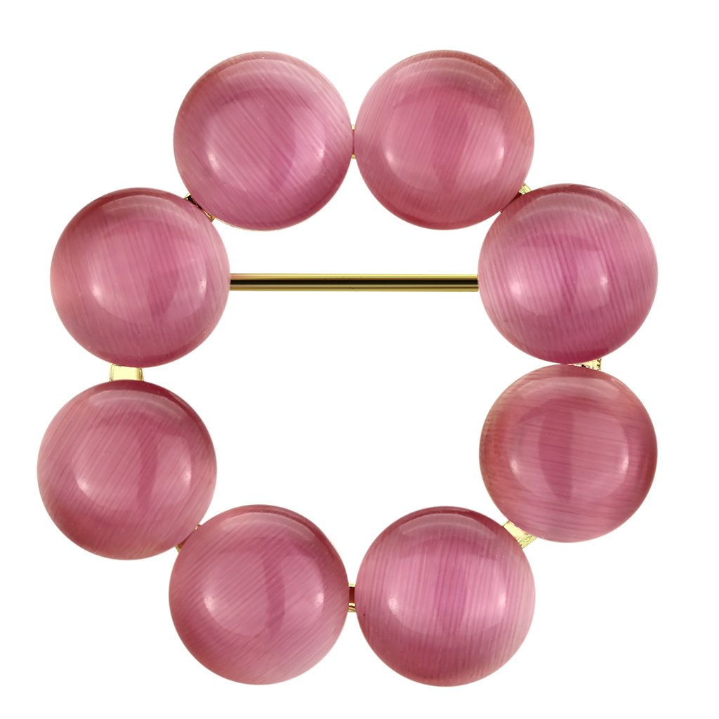 Flash Gold White Metal Brooches with Synthetic Cat Eye in Rose