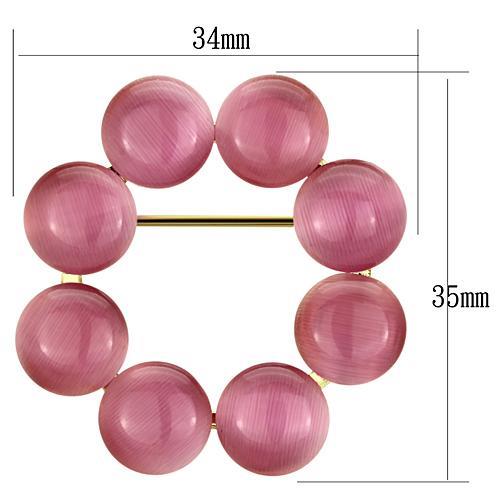 Flash Gold White Metal Brooches with Synthetic Cat Eye in Rose