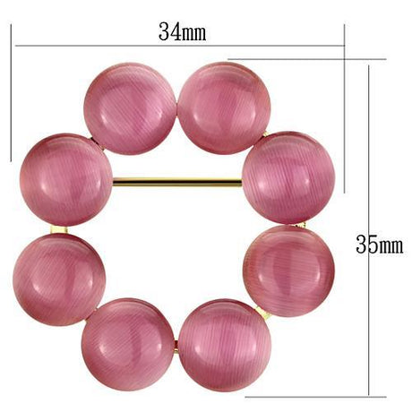 Flash Gold White Metal Brooches with Synthetic Cat Eye in Rose