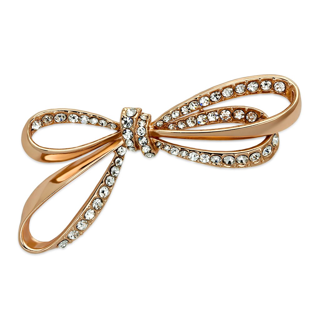Flash Rose Gold White Metal Brooches with Top Grade Crystal  in Clear