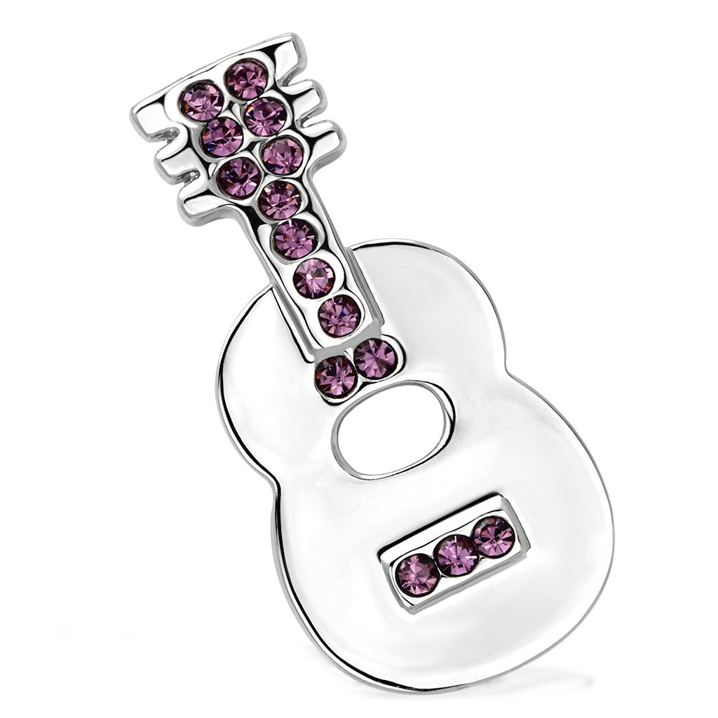 Imitation Rhodium White Metal Brooches with Top Grade Crystal  in Light Amethyst