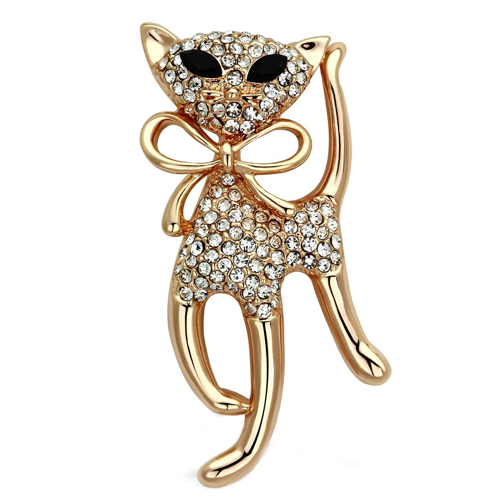 Flash Rose Gold White Metal Brooches with Top Grade Crystal  in Jet
