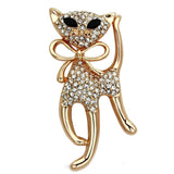 Flash Rose Gold White Metal Brooches with Top Grade Crystal  in Jet
