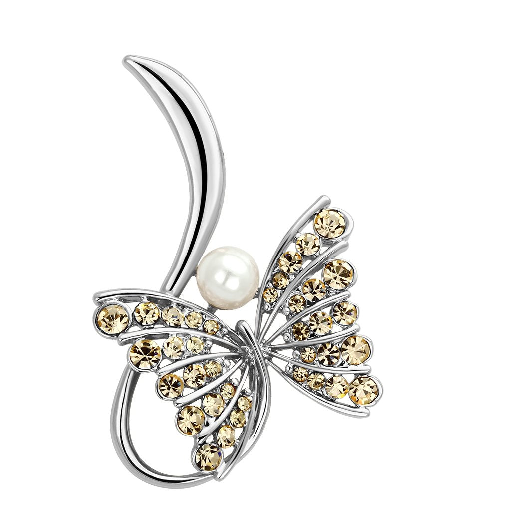Flash Rose Gold White Metal Brooches with Synthetic Pearl in White