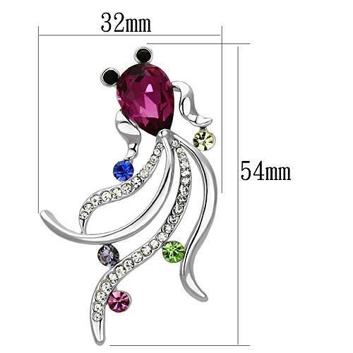 Imitation Rhodium White Metal Brooches with Synthetic Glass Bead in Fuchsia