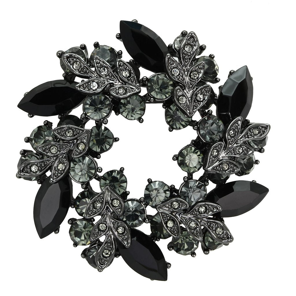 Ruthenium White Metal Brooches with Top Grade Crystal  in Jet