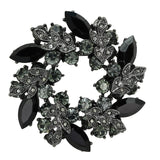 Ruthenium White Metal Brooches with Top Grade Crystal  in Jet