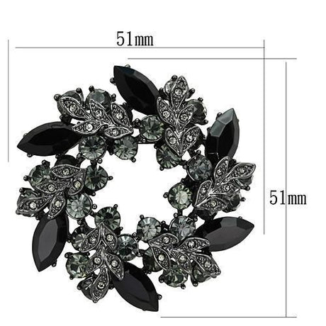 Ruthenium White Metal Brooches with Top Grade Crystal  in Jet