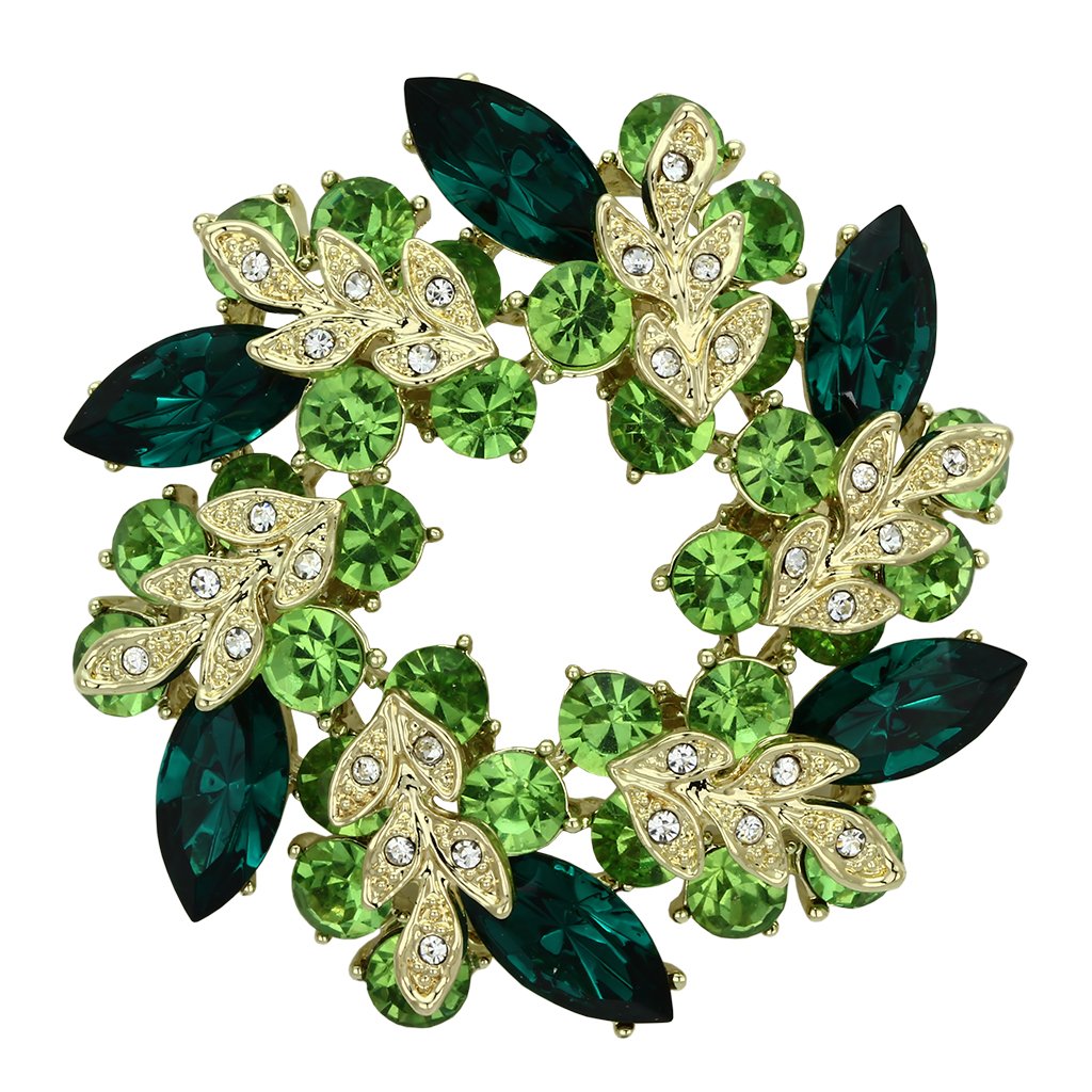 Flash Gold White Metal Brooches with Top Grade Crystal  in Emerald