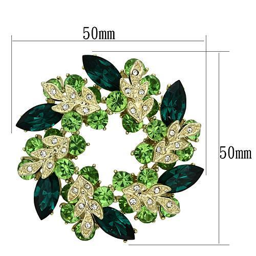 Flash Gold White Metal Brooches with Top Grade Crystal  in Emerald