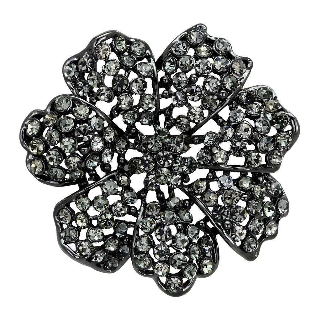 Ruthenium White Metal Brooches with Top Grade Crystal  in Black Diamond
