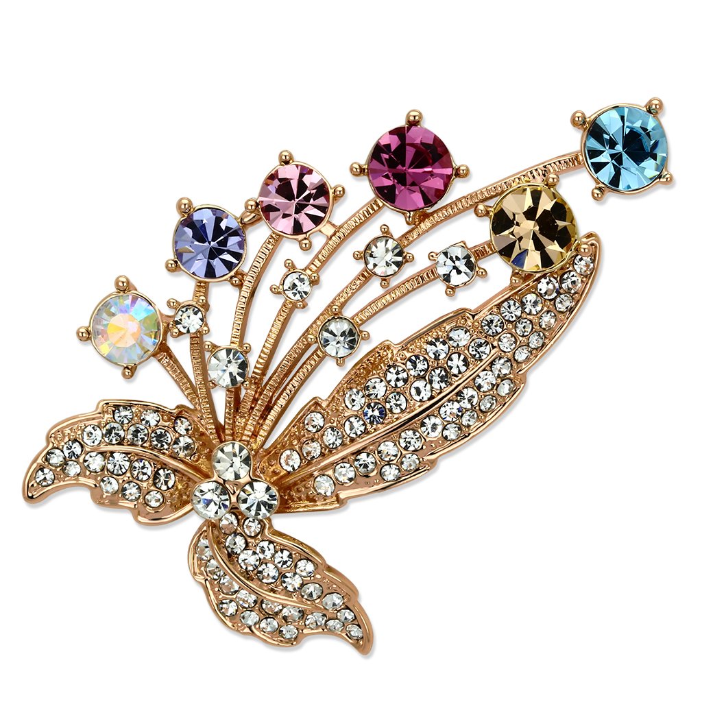Flash Rose Gold White Metal Brooches with Top Grade Crystal  in Multi Color