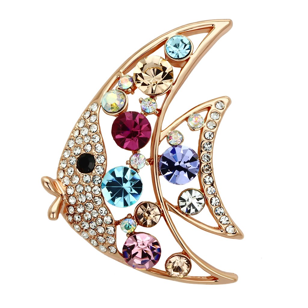 Flash Rose Gold White Metal Brooches with Top Grade Crystal  in Multi Color