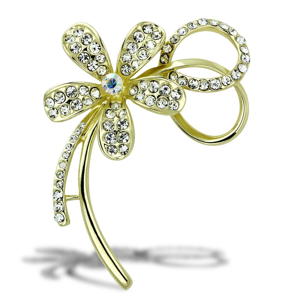 Flash Gold White Metal Brooches with Top Grade Crystal  in Clear