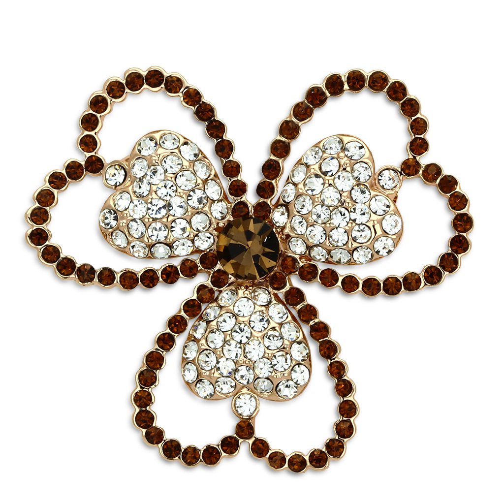 Flash Rose Gold White Metal Brooches with Top Grade Crystal  in Smoked Quartz