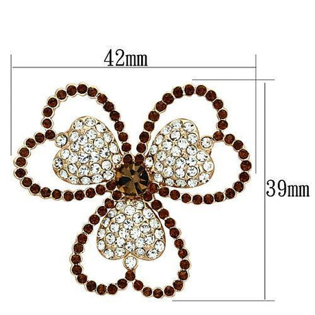 Flash Rose Gold White Metal Brooches with Top Grade Crystal  in Smoked Quartz