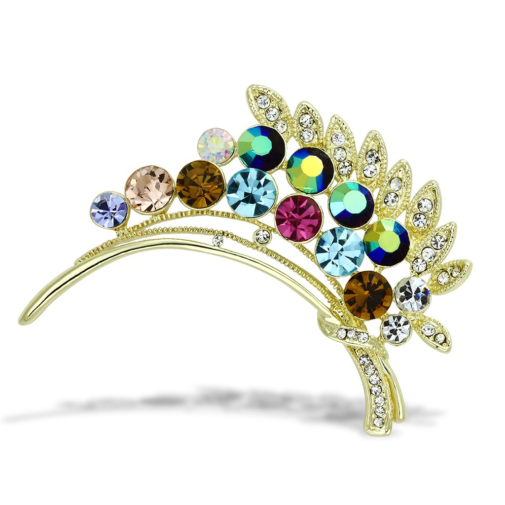 Flash Gold White Metal Brooches with Top Grade Crystal  in Multi Color