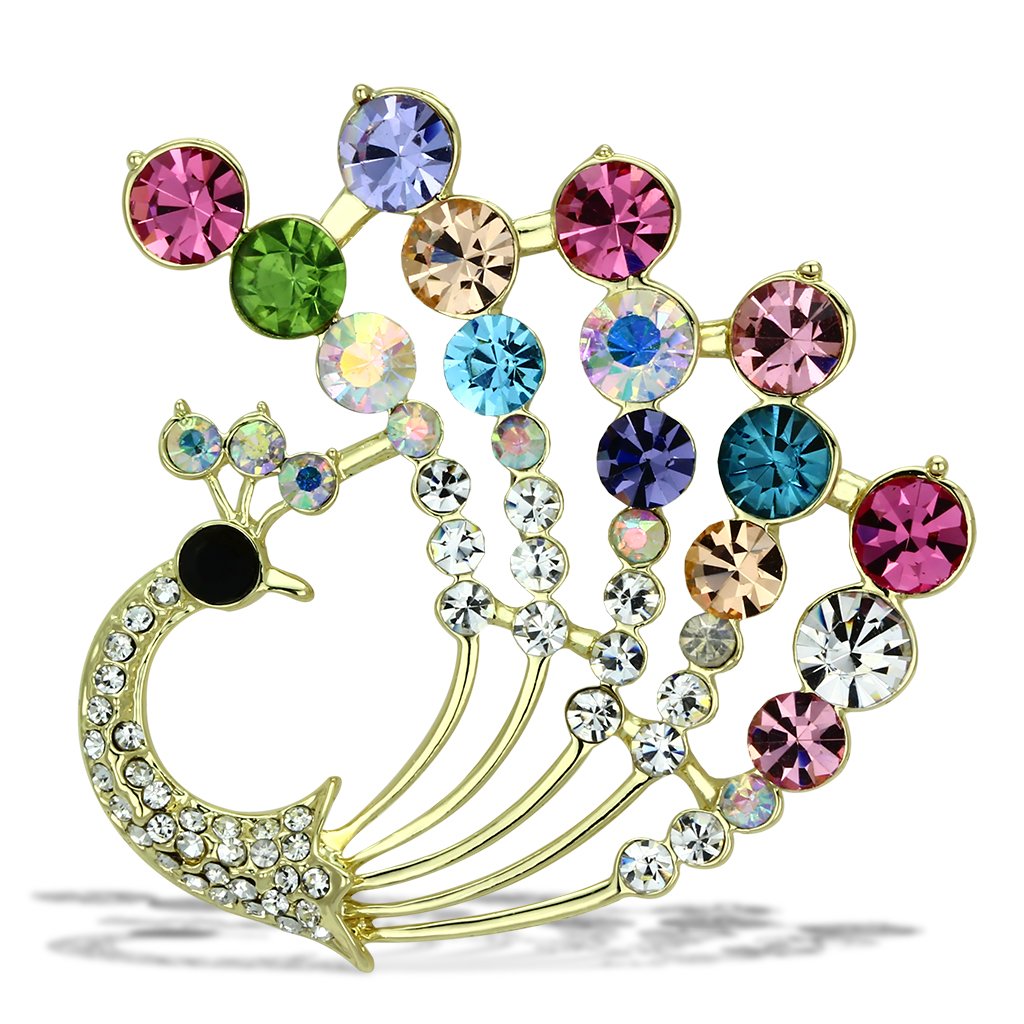 Flash Gold White Metal Brooches with Top Grade Crystal  in Multi Color