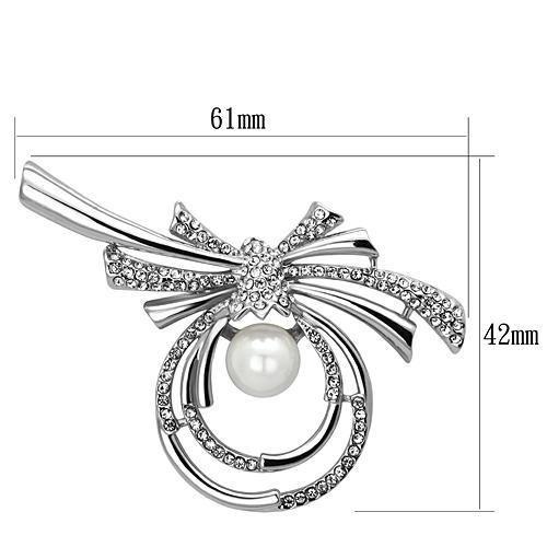 Imitation Rhodium White Metal Brooches with Synthetic Pearl in White