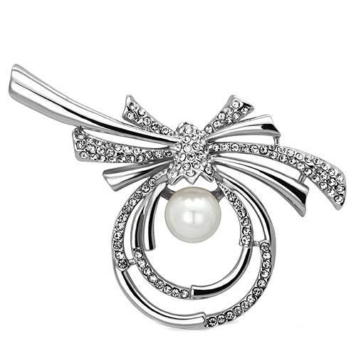 Imitation Rhodium White Metal Brooches with Synthetic Pearl in White