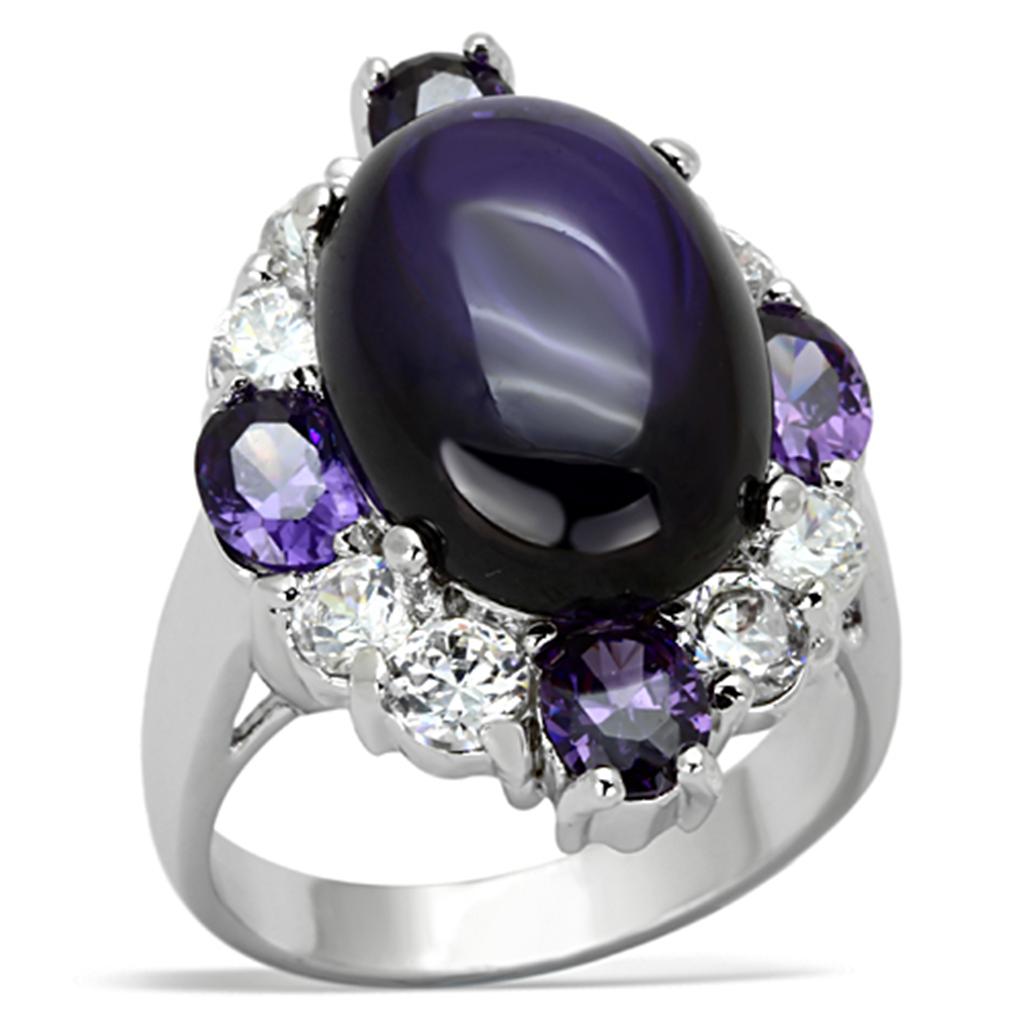 Rhodium Brass Ring with AAA Grade CZ  in Fuchsia