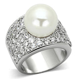 Rhodium Brass Ring with Synthetic Pearl in White