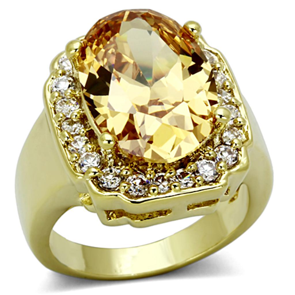 Gold Brass Ring with AAA Grade CZ  in Topaz