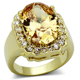 Gold Brass Ring with AAA Grade CZ  in Topaz