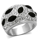 Rhodium Brass Ring with Synthetic Cat Eye in Jet