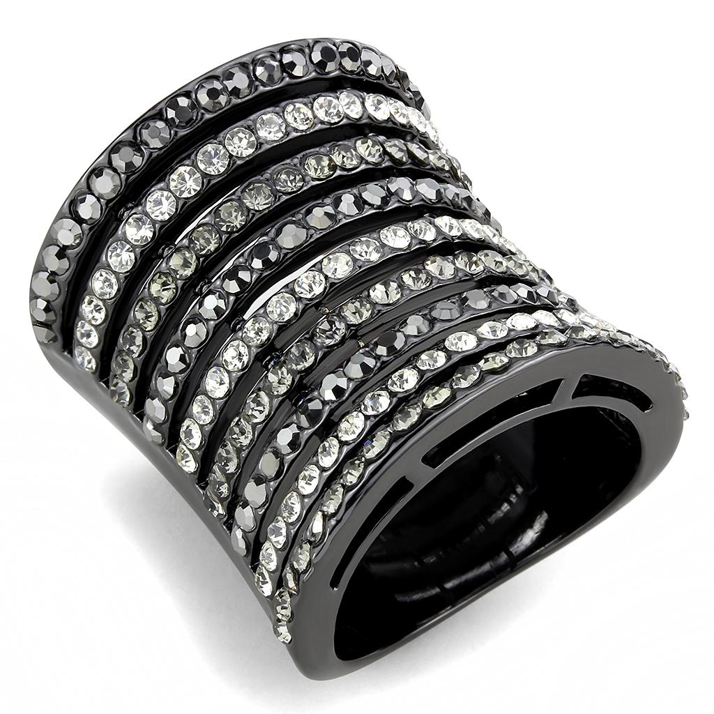 Ruthenium Brass Ring with Top Grade Crystal  in Black Diamond