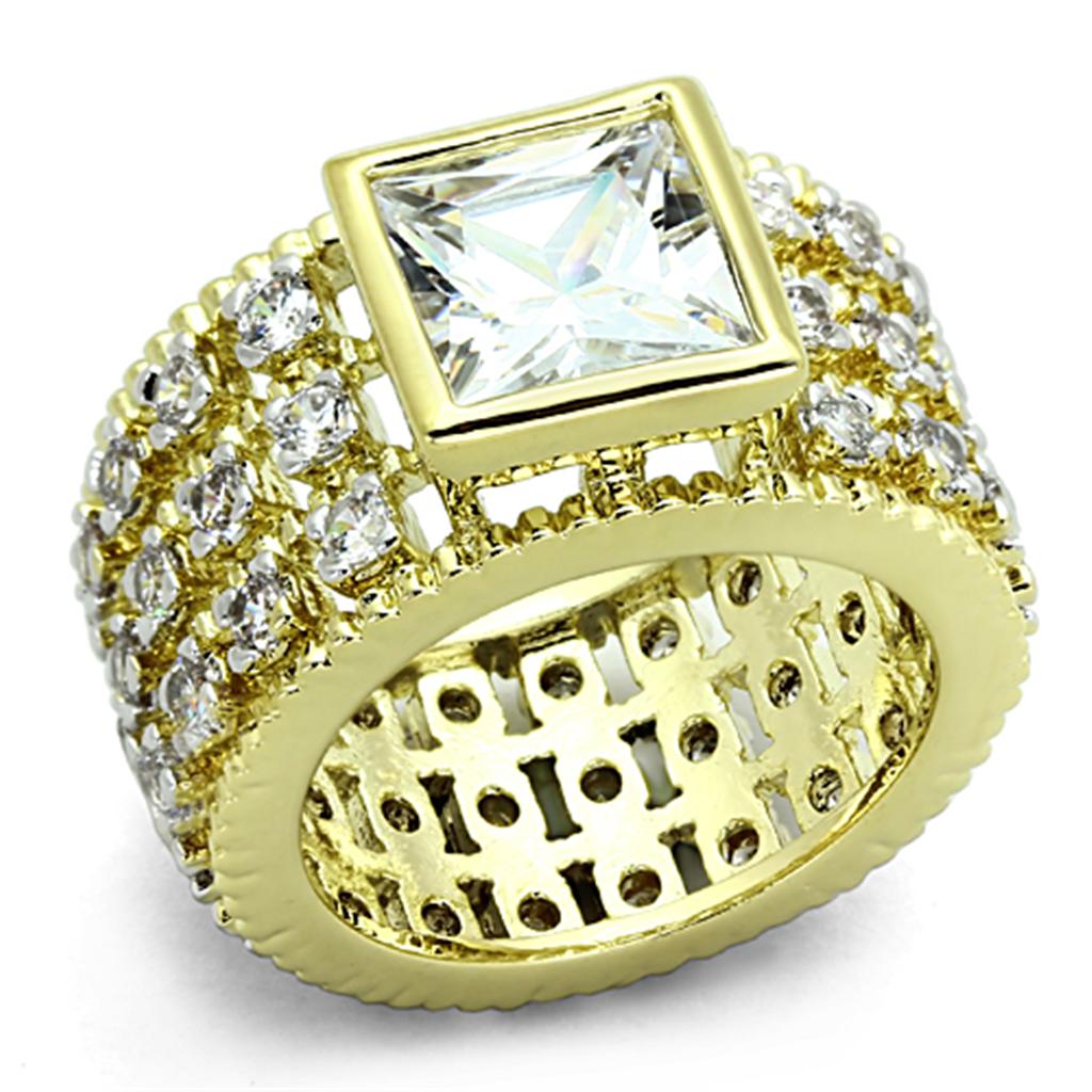 Gold+Rhodium Brass Ring with AAA Grade CZ  in Clear