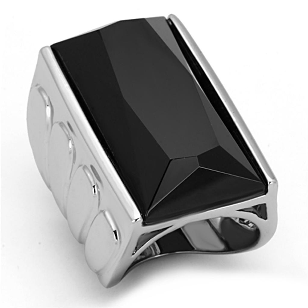 Rhodium Brass Ring with AAA Grade CZ  in Black Diamond