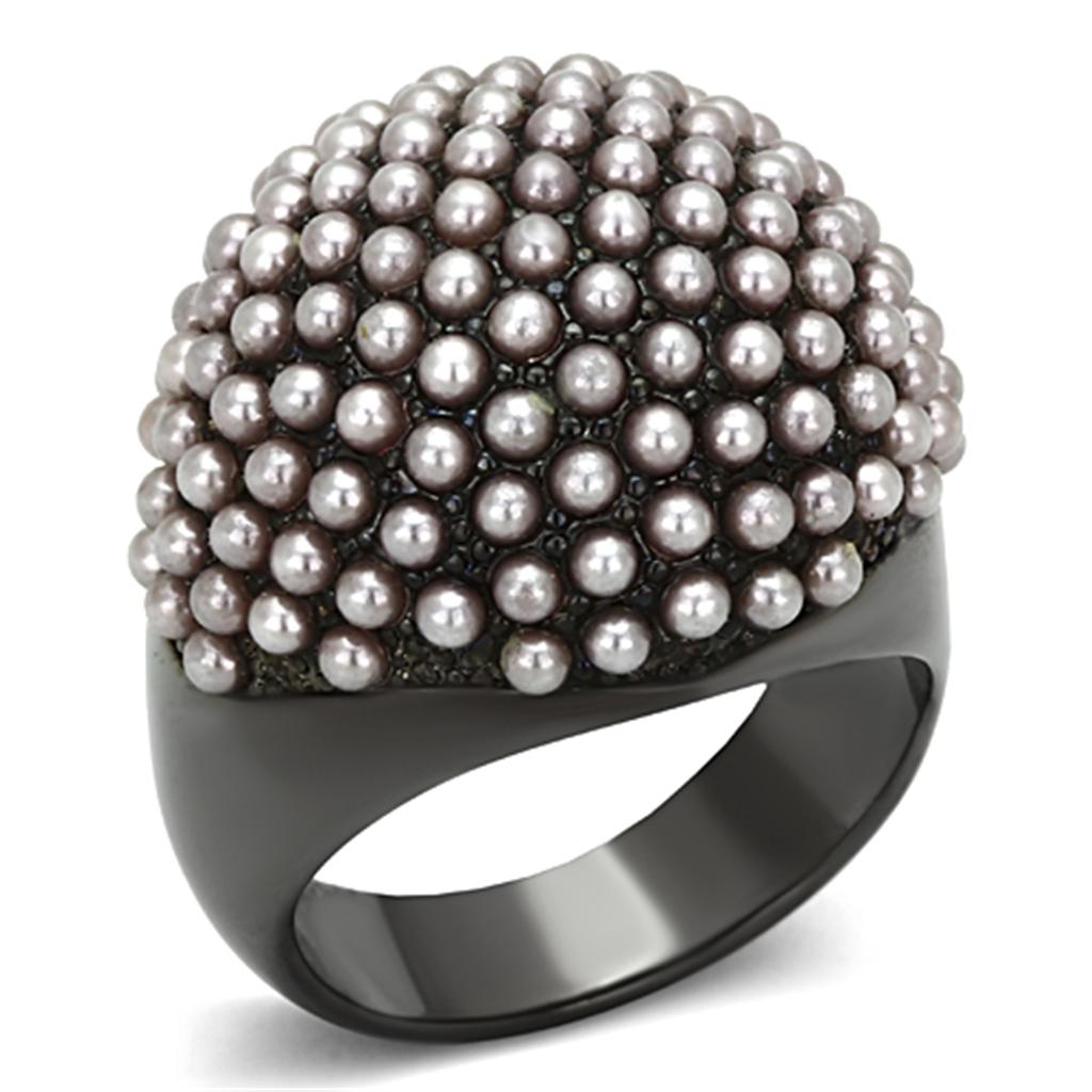 TIN Cobalt Black Brass Ring with Synthetic Pearl in Light Amethyst